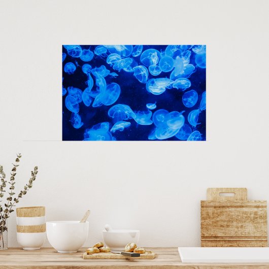 水中の青クラゲ ポスター (キッチン)