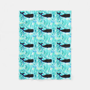 水中の黒クジラ フリースブランケット
