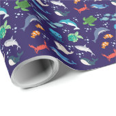水中を泳ぐ可愛い海の生き物 ラッピングペーパー (ロールコーナー)