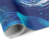 水中を泳ぐ多くの青いクラゲ。シームルズ ラッピングペーパー (ロールコーナー)