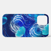 水中を泳ぐ多くの青いクラゲ。シームルズ Case-Mate iPhoneケース (裏面 (横))