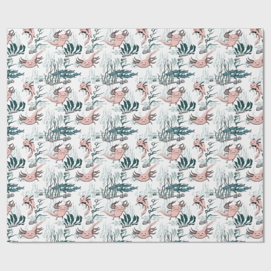 水中アクソロテルピンク&イエローキッズアニマル ラッピングペーパー (フラット)