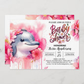 水中ウィムシードルフィンガールベビーシャワー 招待状 (正面/裏面)