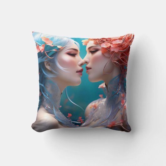 水中エレガントの花を抱く人魚 クッション (正面)
