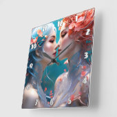 水中エレガントの花を抱く人魚 スクエア壁時計 (傾斜)