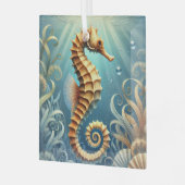 水中エレガントを泳ぐ海馬 ガラスオーナメント (正面左)