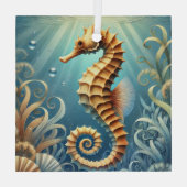 水中エレガントを泳ぐ海馬 ガラスオーナメント (裏面)