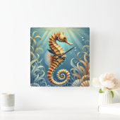 水中エレガントを泳ぐ海馬 スクエア壁時計 (ホーム)