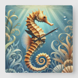 水中エレガントを泳ぐ海馬 スクエア壁時計