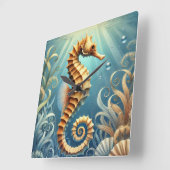 水中エレガントを泳ぐ海馬 スクエア壁時計 (傾斜)