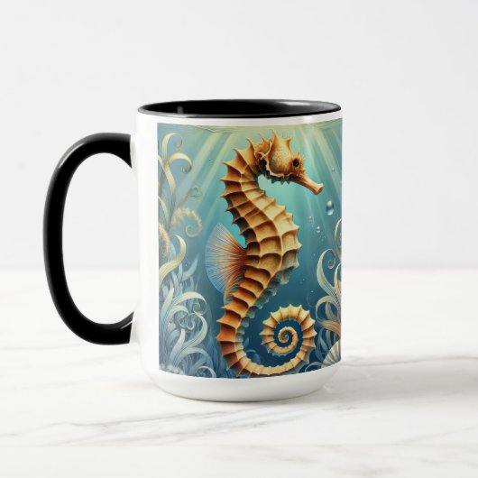 水中エレガントを泳ぐ海馬 マグカップ (左)
