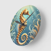 水中エレガントを泳ぐ海馬 ラウンド壁時計 (傾斜)