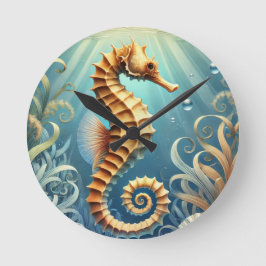 水中エレガントを泳ぐ海馬 ラウンド壁時計