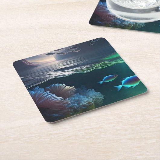 水中オアシス スクエアペーパーコースター (アングル)