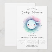 水中オンラインクジラのベビーシャワー 招待状 (正面/裏面)