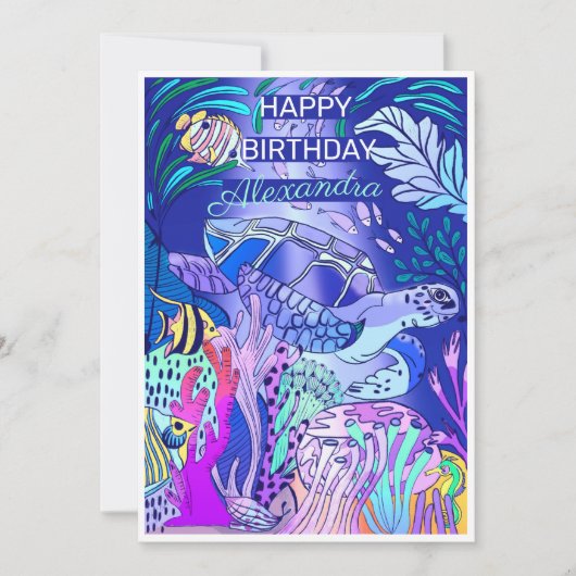 水中カメ誕生日  招待状 (正面)