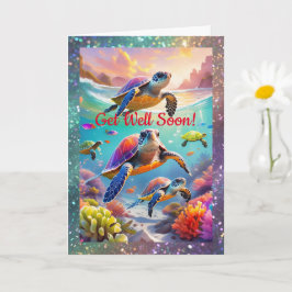 水中カメ、5" x 7"折り畳みGet Well Card カード