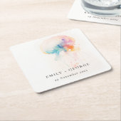 水中カラフルクラゲ結婚ズ スクエアペーパーコースター (アングル)