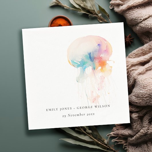 水中カラフルクラゲ結婚ズ スタンダードカクテルナプキン