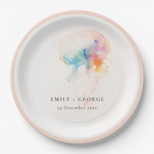 水中カラフルクラゲ結婚ズ ペーパープレート (正面)