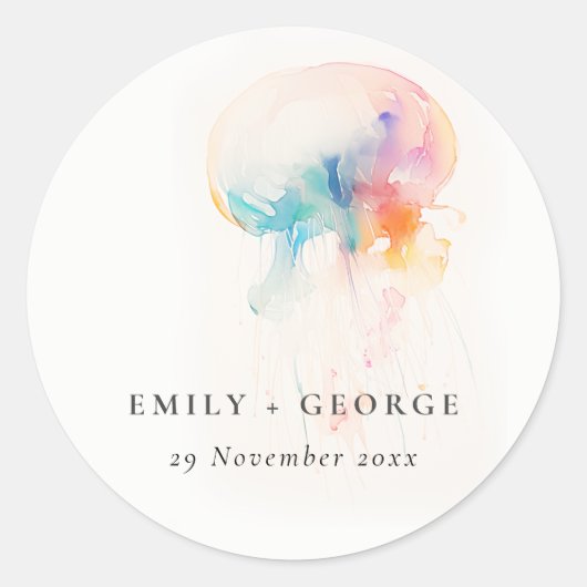 水中カラフルクラゲ結婚ズ ラウンドシール (正面)