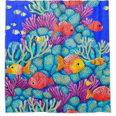 水中カラフルサンゴ礁シームレスパターン シャワーカーテン (正面)