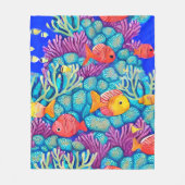 水中カラフルサンゴ礁シームレスパターン フリースブランケット (正面)