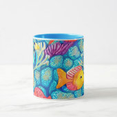 水中カラフルサンゴ礁シームレスパターン マグカップ (中央)