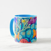 水中カラフルサンゴ礁シームレスパターン マグカップ (正面左)