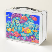 水中カラフルサンゴ礁シームレスパターン メタルランチボックス (裏面)