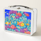 水中カラフルサンゴ礁シームレスパターン メタルランチボックス (正面)