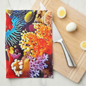水中カラフルシーライフデザイン キッチンタオル (四つ折り)