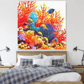 水中カラフルシーライフデザイン キャンバスプリント (インサイチュ (寝室))