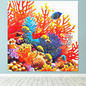 水中カラフルシーライフデザイン キャンバスプリント (インサイチュ (ウッドフロア))