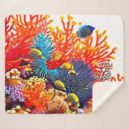水中カラフルシーライフデザイン シェルパブランケット