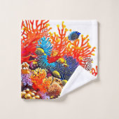 水中カラフルシーライフデザイン バスタオルセット (ウォッシュタオル)