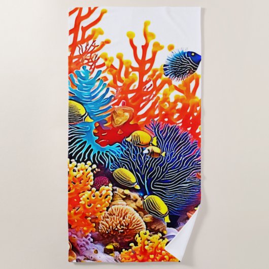水中カラフルシーライフデザイン ビーチタオル (正面)