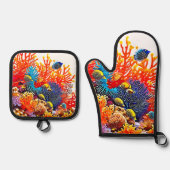 水中カラフルシーライフデザイン 鍋つかみ&鍋敷きセット (正面)