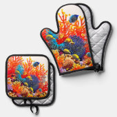 水中カラフルシーライフデザイン 鍋つかみ&鍋敷きセット (正面/裏面)