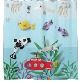 水中カラフルシーン シャワーカーテン