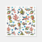水中カラフル海生活パターン スタンダードカクテルナプキン (正面)