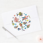 水中カラフル海生活パターン ラウンドシール (封筒)