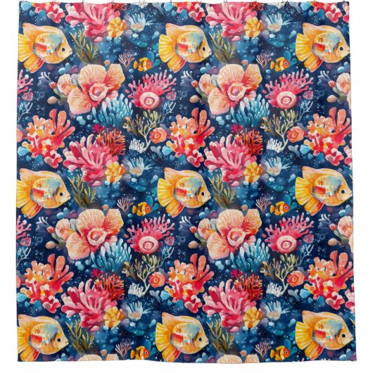 水中カラフル海生活海 シャワーカーテン (正面)