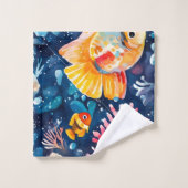 水中カラフル海生活海 バスタオルセット (ウォッシュタオル)