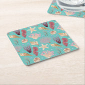水中カラフル生活パターン スクエアペーパーコースター (アングル)