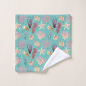 水中カラフル生活パターン バスタオルセット (ウォッシュタオル)