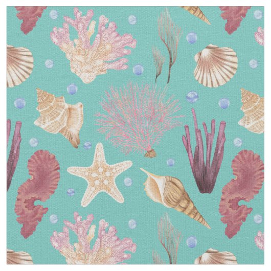 水中カラフル生活パターン ファブリック (クローズアップ)