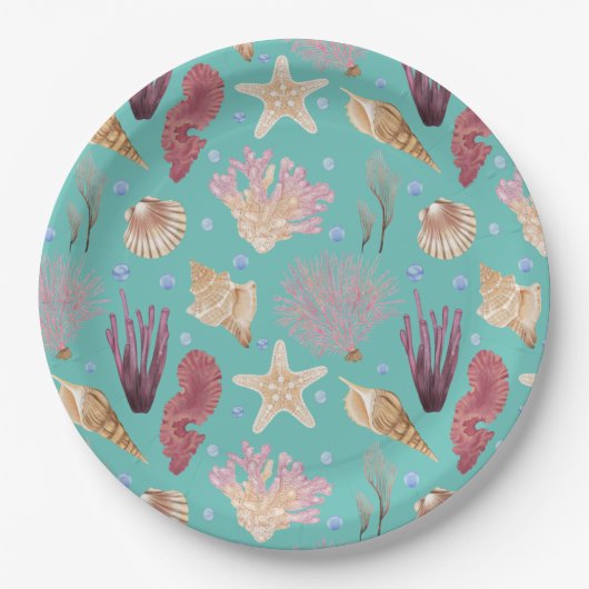 水中カラフル生活パターン ペーパープレート (正面)