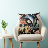 水中カラフル航海の海の動物LIfeブラック クッション (椅子)