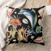 水中カラフル航海の海の動物LIfeブラック クッション (ブランケット)